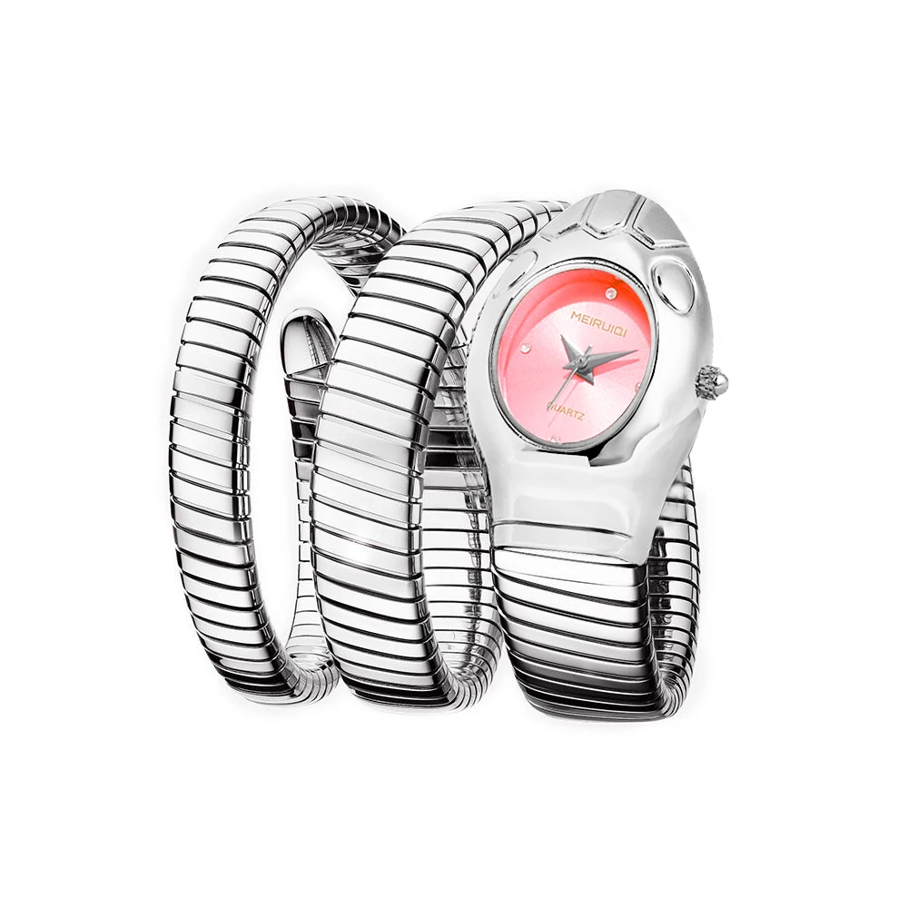 A ladies' pink snake shaped strap elegant, casual, unique, trendy and personalized quartz watch graduation season gift
