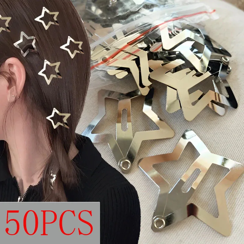 2/20/50pcs Silver Star Hair Clips for Girls Filigree Star Metal Snap Clip Hairpins Barrettes Hair Jewelry Nickle Free Lead Free