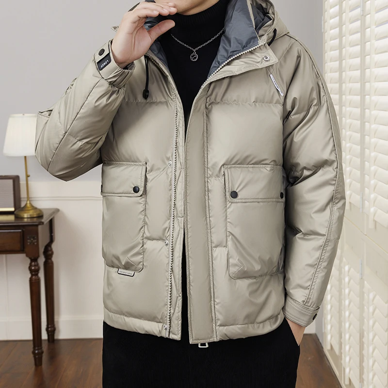 2023 Winter New Men\'s Fashionable Hooded Down Jacket Trend Men\'s New Down Jacket Trend Warm and Simple Versatile Cotton Jacket