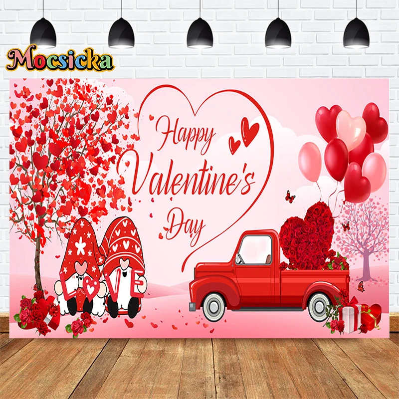 Mocsicka Happy Valentine's Day Photography Background Proposal Wedding Party Backdrop Red Car Love Portrait Banner Photo Studio