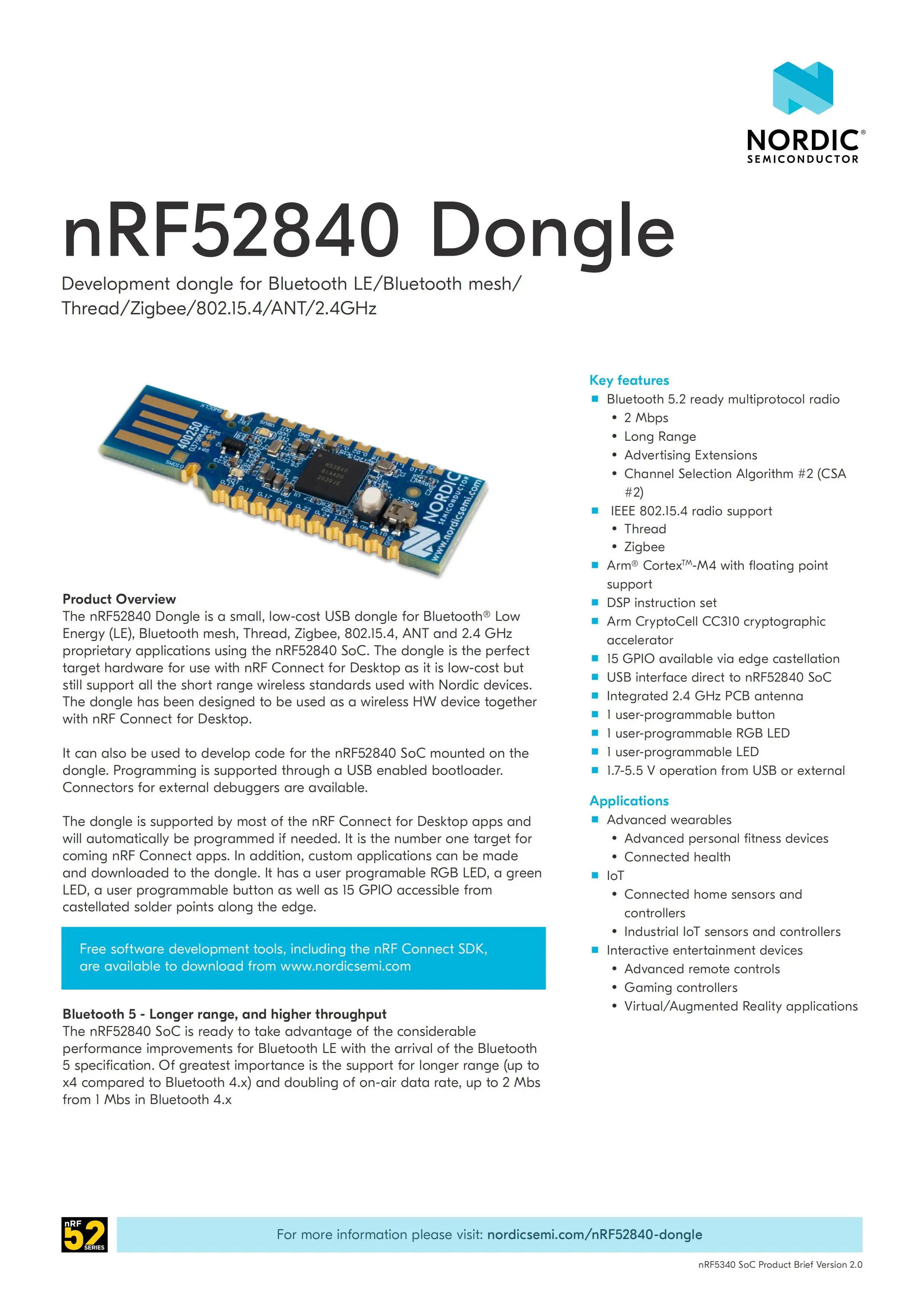 nRF52840 USB-Dongle, kompatibel mit nRF Connect für Desktop, Bluetooth 5.4/Mesh/Thread/Zigbee, nRF52840 DongleDevelopment Board – Detail 3