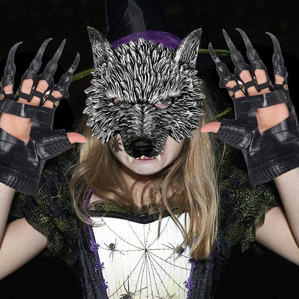 

Halloween Realistic Wolf Mask Gloves Set Halloween Carnival Party Props Costume Accessories Cosplay Dress Up Props