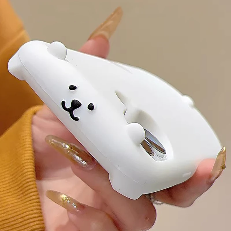 Funda de teléfono de silicona suave blanca con bonito oso 3D para iPhone 11, 12, 13, 14, 15 16 Pro Max, funda trasera de dibujos animados Kawaii