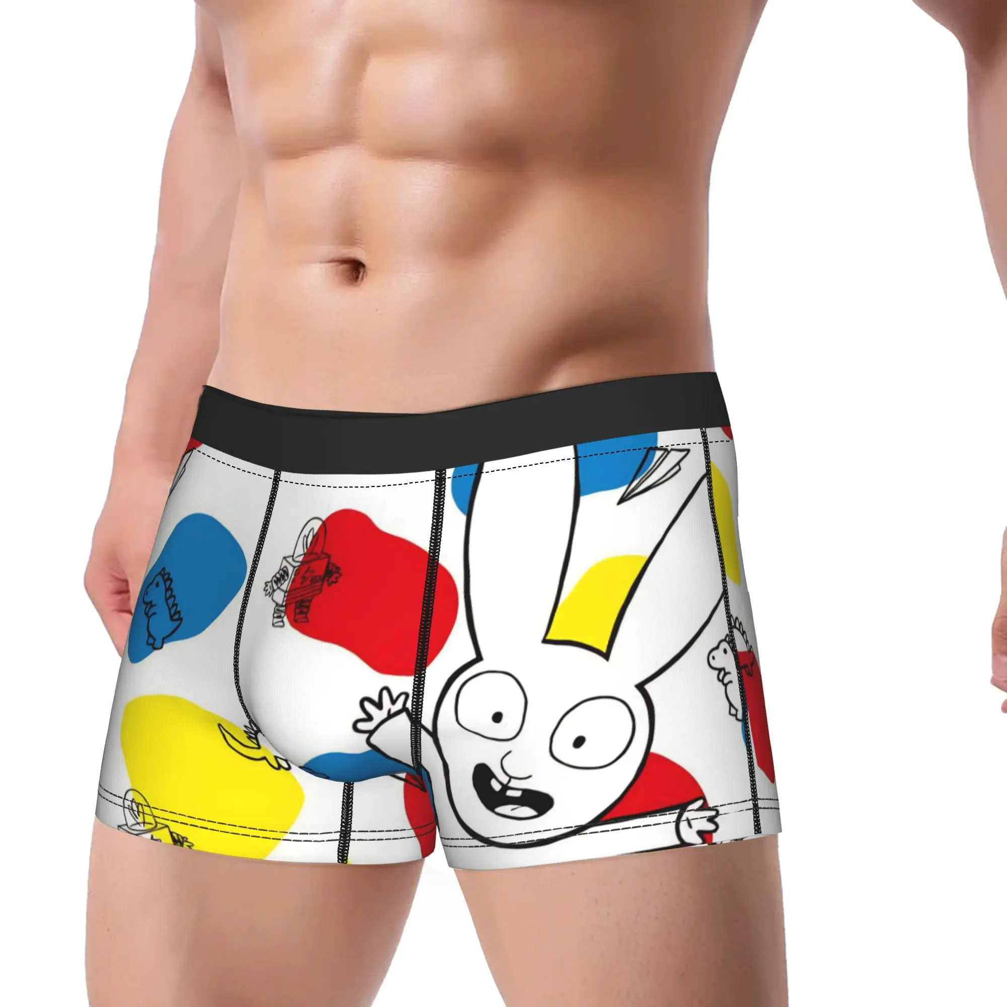 Simons Rabbit Men Underwear French Cartoon Boxer Briefs Shorts Panties Novelty Polyester Underpants for Male S-XXL