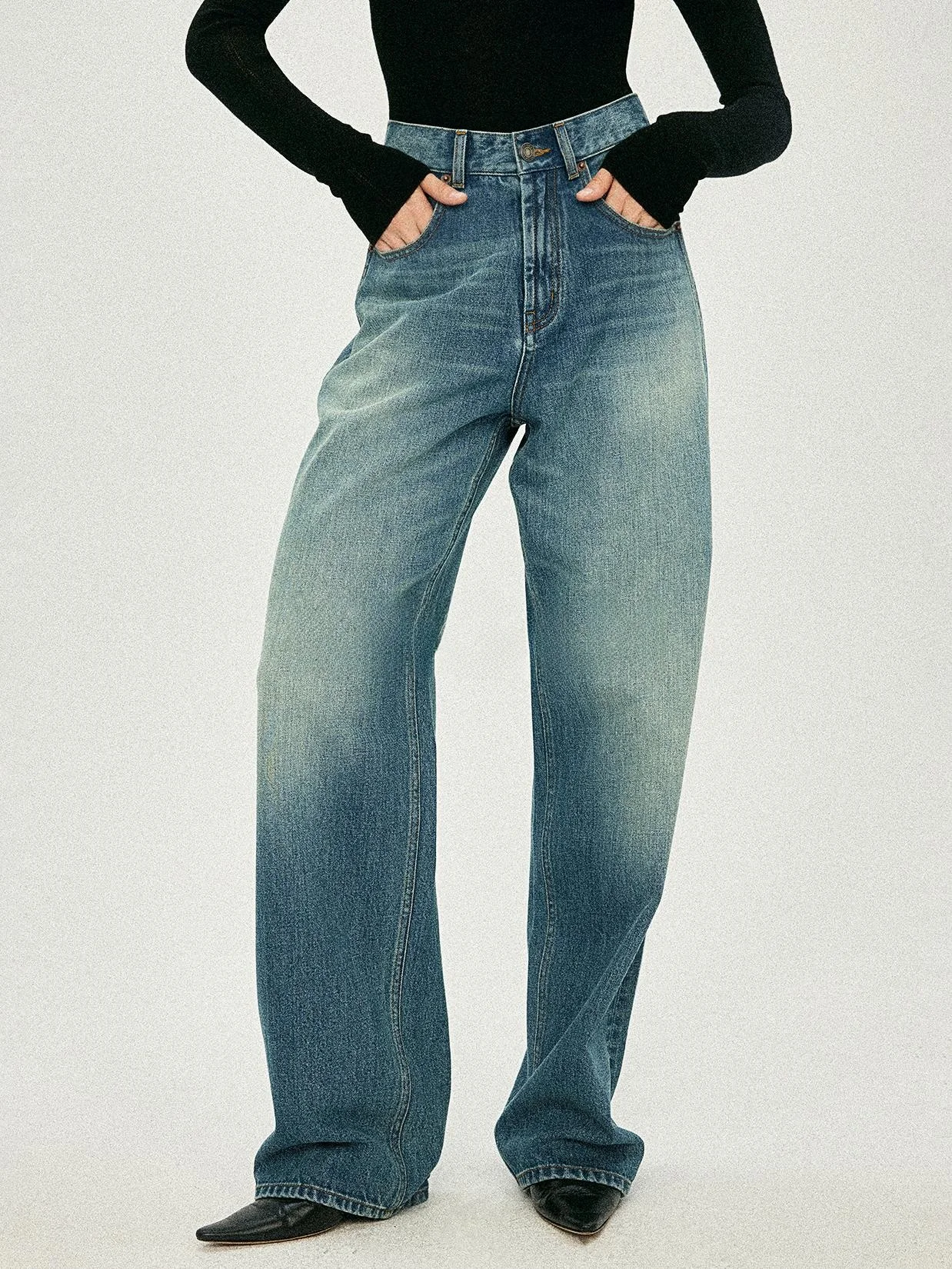 

Modern High Waist Straight Leg V Neline Jeans Women's Premium Denim Casual Spring Autumn Winter Seasonal Faion KEIGAN