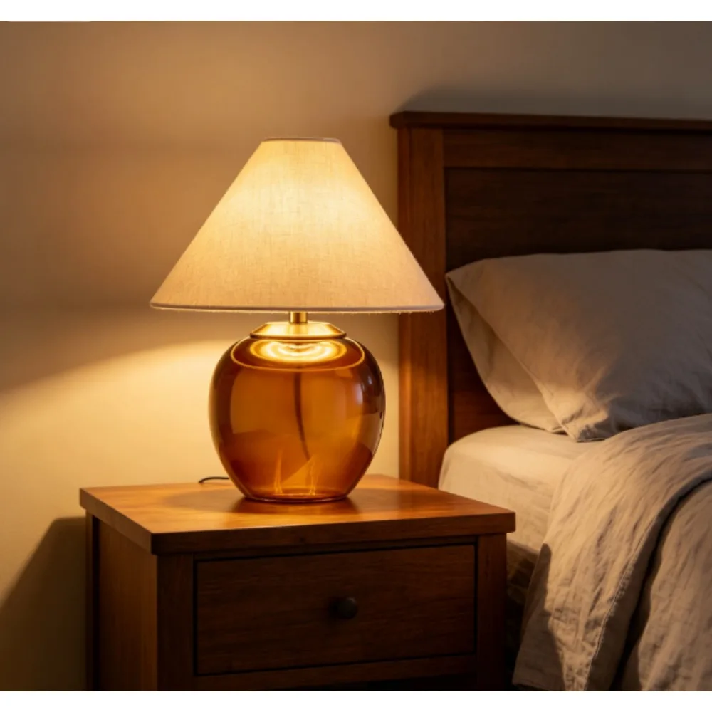 Better Homes & Gardens 8.5-inch Amber Glass Rechargeable LED Portable Desk Lamp with Dimmable Touch Sensor