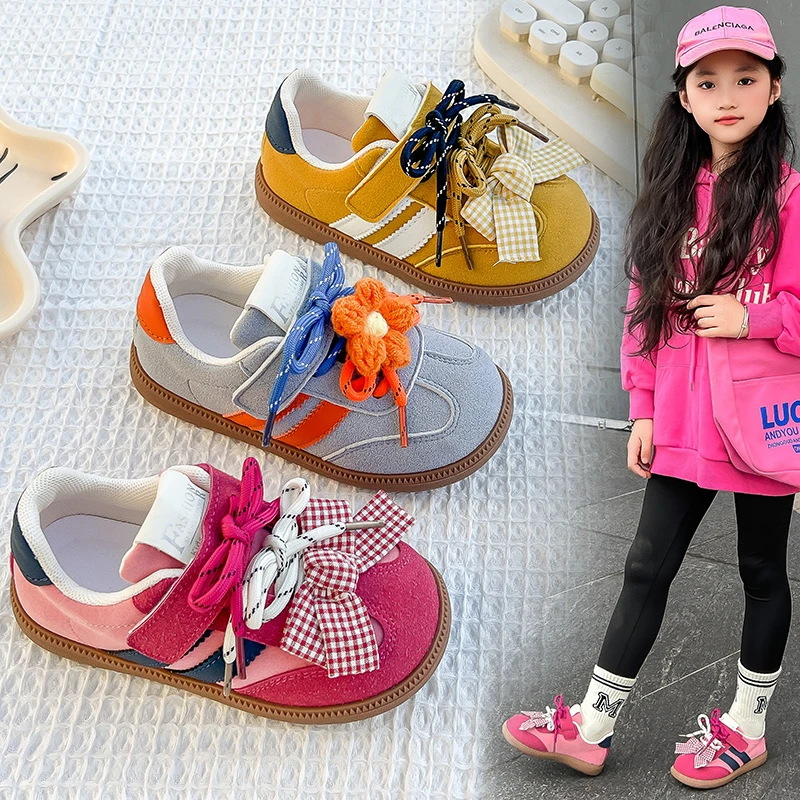 

2025 New Spring Children's Casual Shoes Girls Casual Shoes Version of Fashion Lace Bow Children's High Quality Shoes