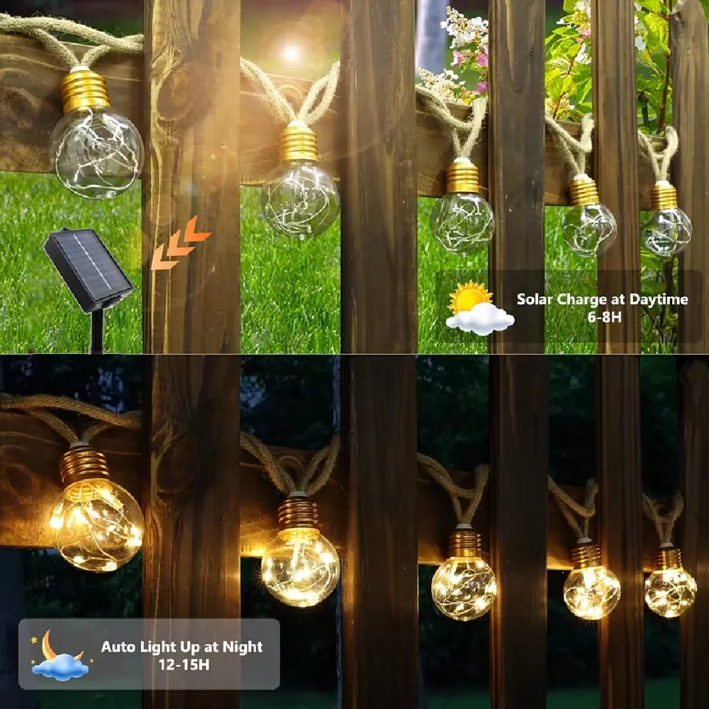 Solar Powered Gardens Decor Lights Outdoor Hemp Rope String Lights Perfect For Gardens Courtyards Porches Weddings PartiesJJ2260