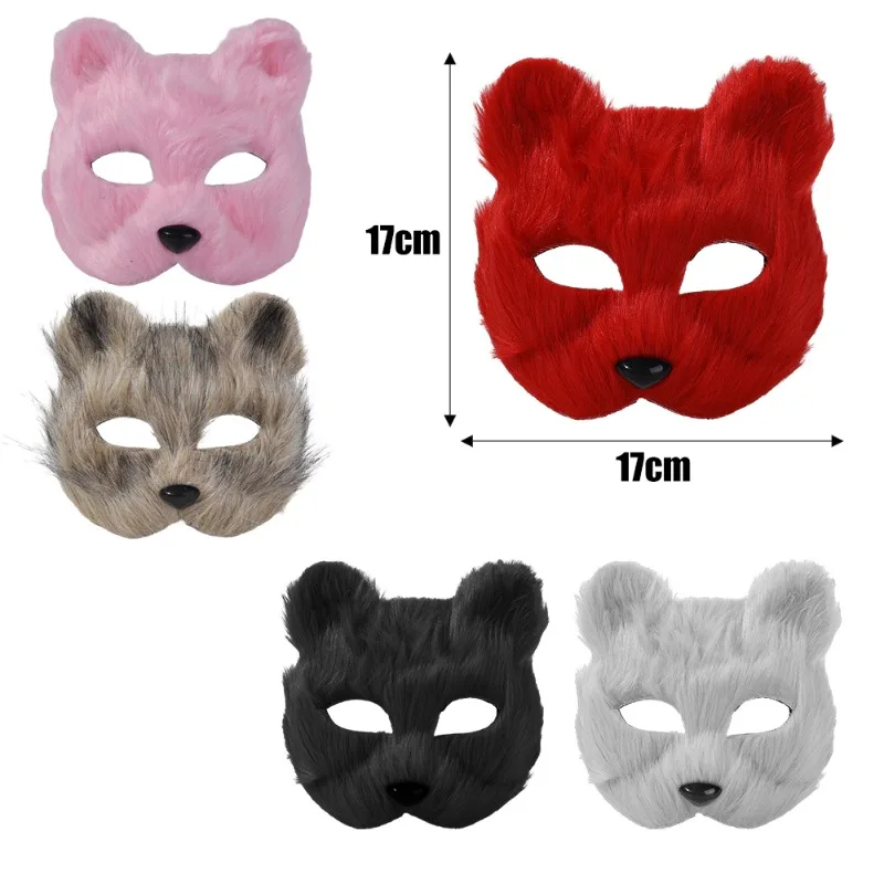 Furry Fox Masks Half Face Eye Mask for Women Men Cosplay Prop Halloween Christmas Carnival Party Animal Cosplay Mask Accessories