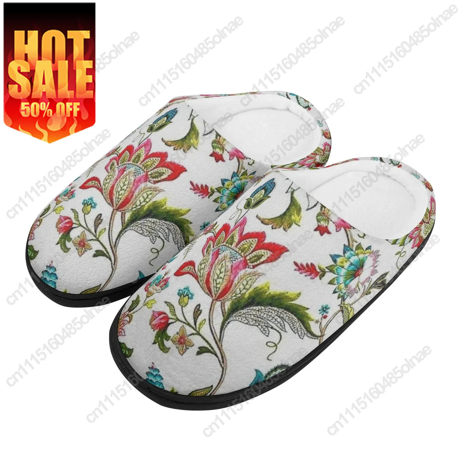Floral Pattern Home Cotton Slippers For High Quality Plush Casual Keep Warm Shoes Thermal Slipper