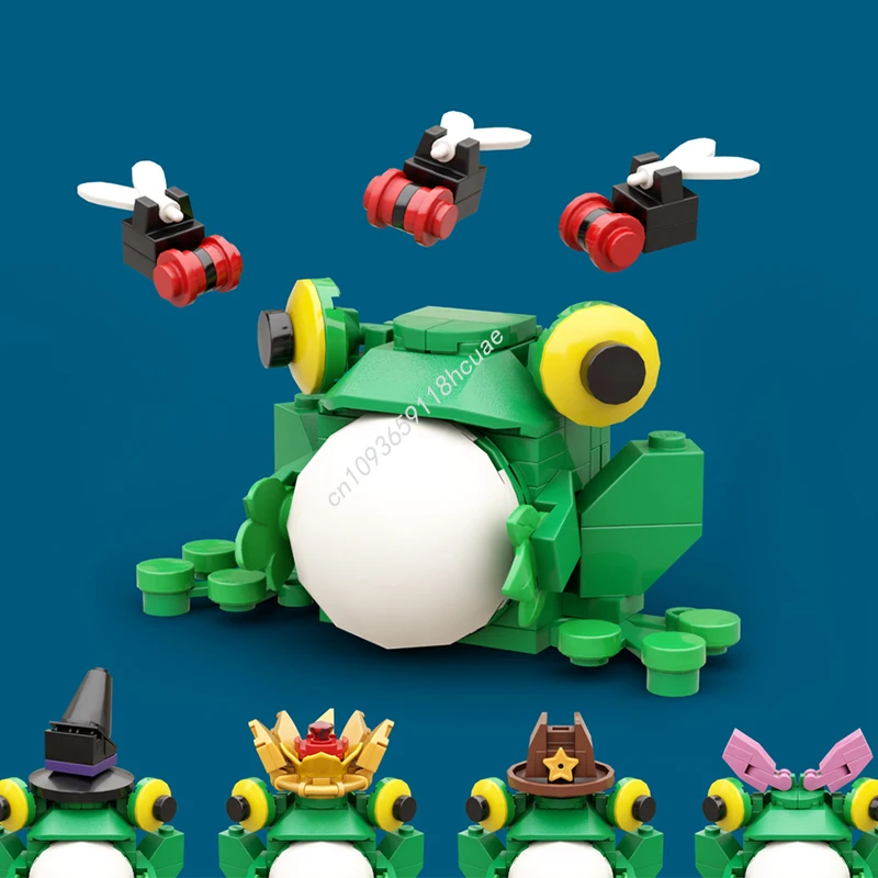

130pcs MOC CrazyEyed Frog interchangeable hats Creator Model Building blocks Toys DIY craft Birthday creative Christmas gifts