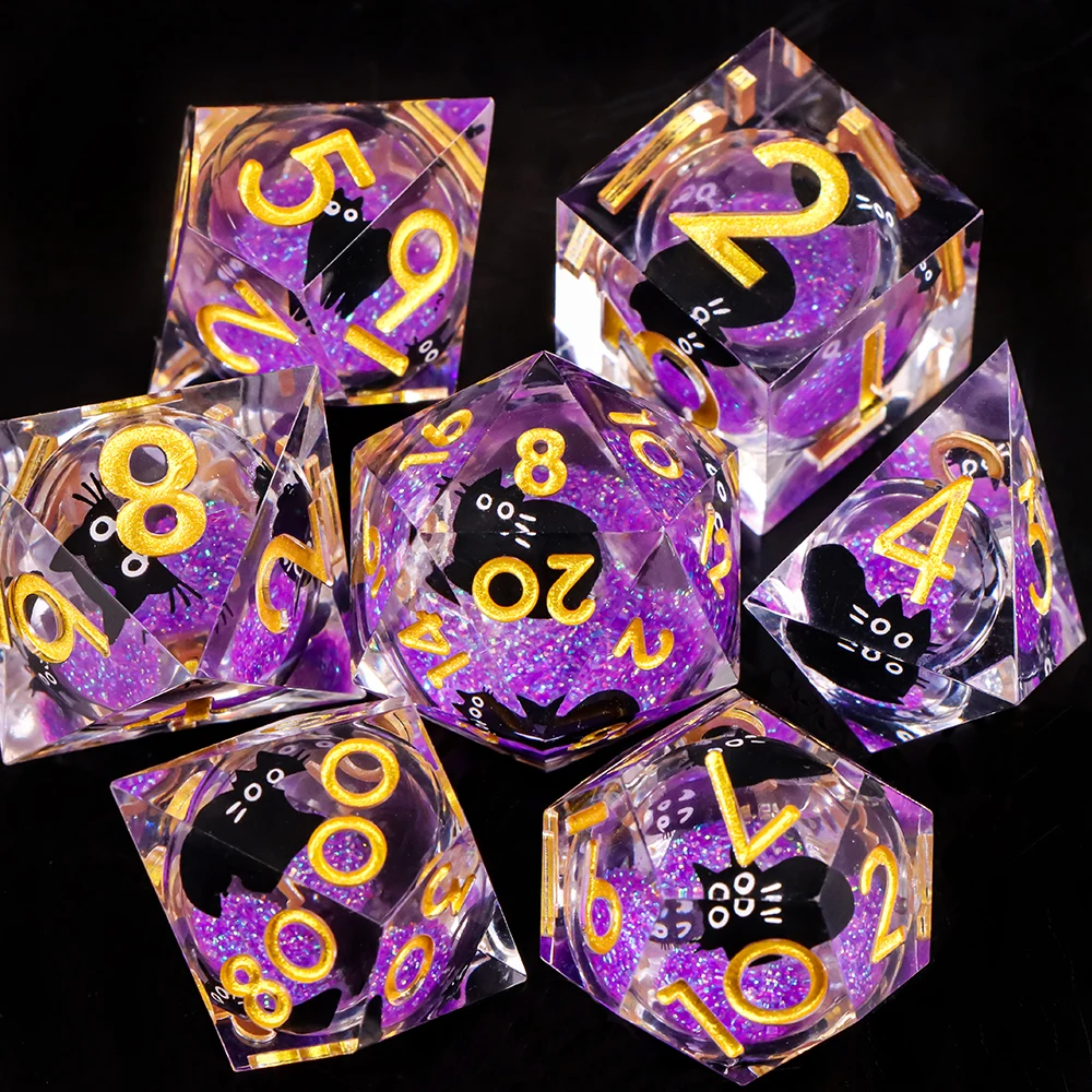 

Cat Liquid Core DND Dice Set - 7 Pcs Sharp Edge Resin Polyhedralsuitable for Dungeons and Dragons Roleplaying Games