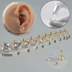 2Pcs Stainless steel 4 Prong Zircon Ear Studs Earrings For Women/Men Tragus Cartilage Pierc Gun  Lobe Daith Piercing Jewelry