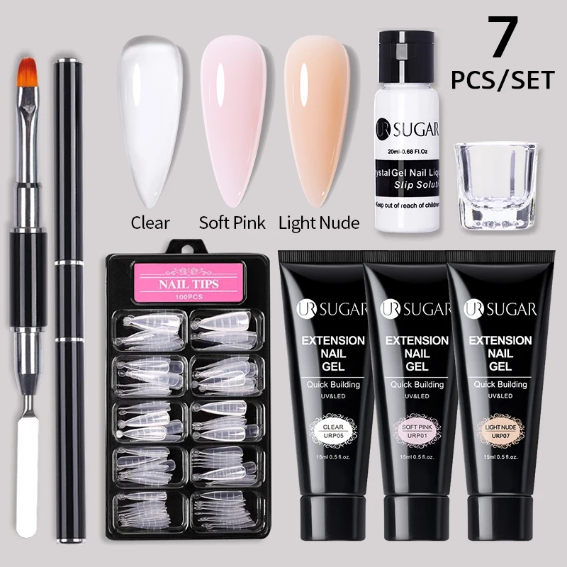 UR SUGAR 15ml Extension Nail Gel Set Full Manicure Kit Crystal Acrylic Quick Extension Nails Building Fingertips Tools Set