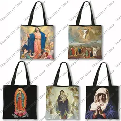 Sac à main en toile pour femme, sac fourre-tout décontracté, grande capacité, Vierge Marie d'Isabelle Upe, peinture du Mexique, sacs à provisions, cadeau pour les polarisation catholiques
