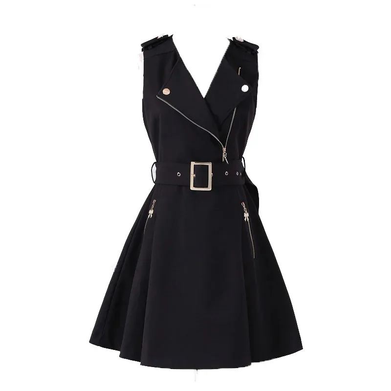 Fashion Women Dress 2024 Trendy Spring Summer New Black Zipper Slim British Temperament Lady Student Clothing