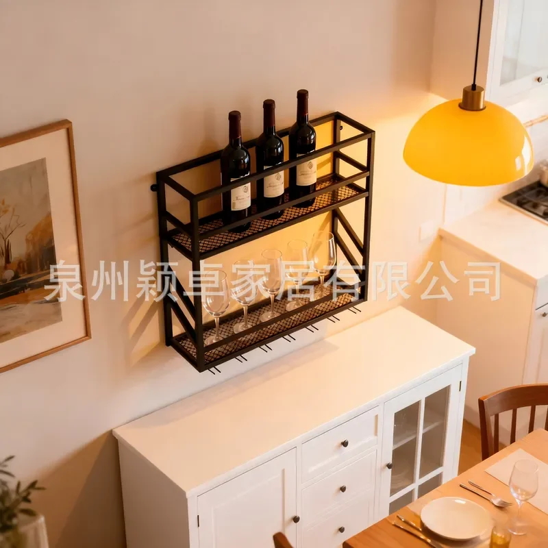 Wall Mounted Wine Rack Red Wine Display Shelf Cabinet with Upside Down Glass Holder Storage Organizer for Home Bar Kitchen