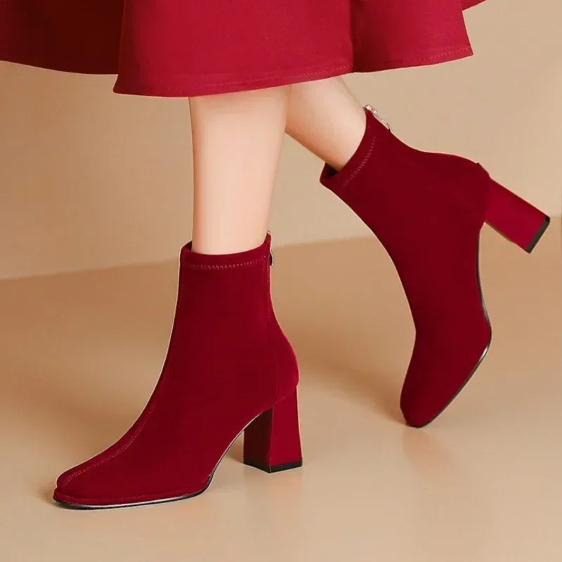 

Big Red Boots Woman Shoes Wedding Bride Elegant Boot and Ankle Boots for Women Chunky Fashion Luxury Fashion High Heels on Offer