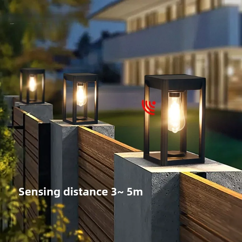 Wall Column Headlight New Solar Energy Home Outdoor Villa Courtyard Garden Courtyard Entrance Human-Sensing Small Pillar Light