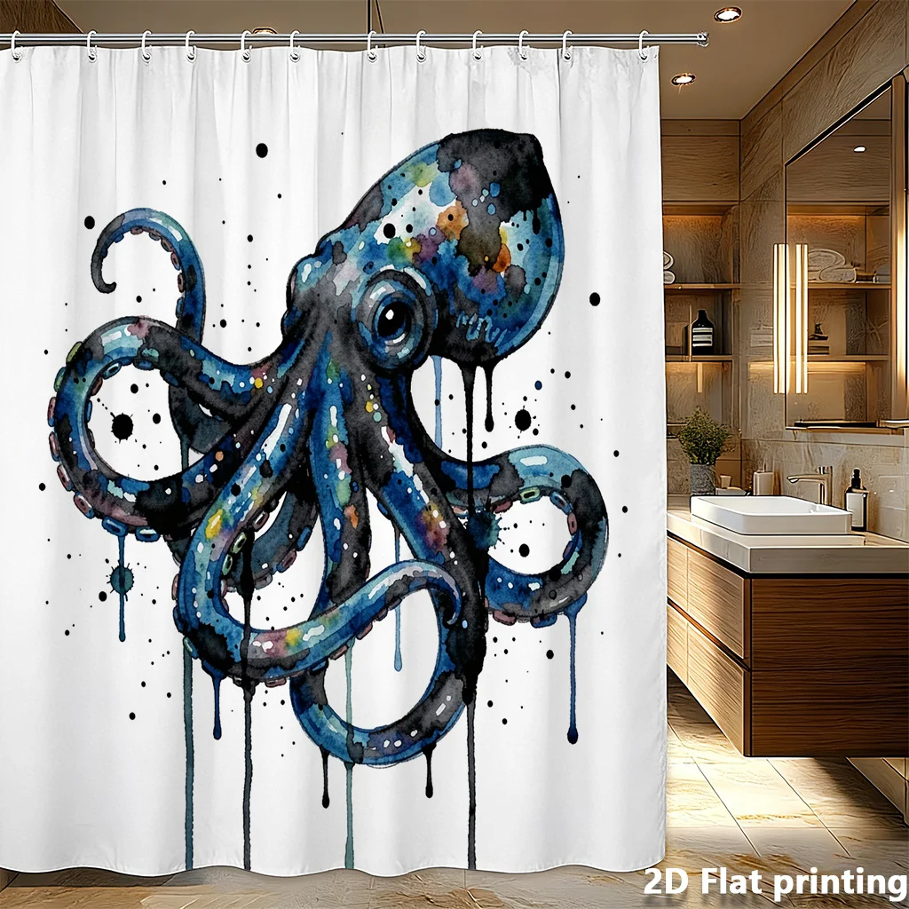 

Bohemian Octopus Shower Curtain Liner Watercolor Ocean Art Print 180x200cm Nautical Bathroom Decor