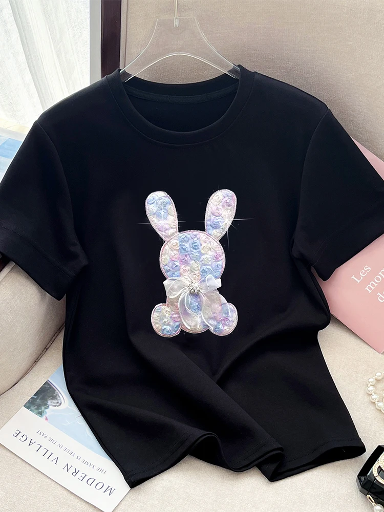 Summer New T-Shirt Short Sleeve Crew Neck T-Shirt Women's Fashion Top Block Design Comfortable Fit Korean