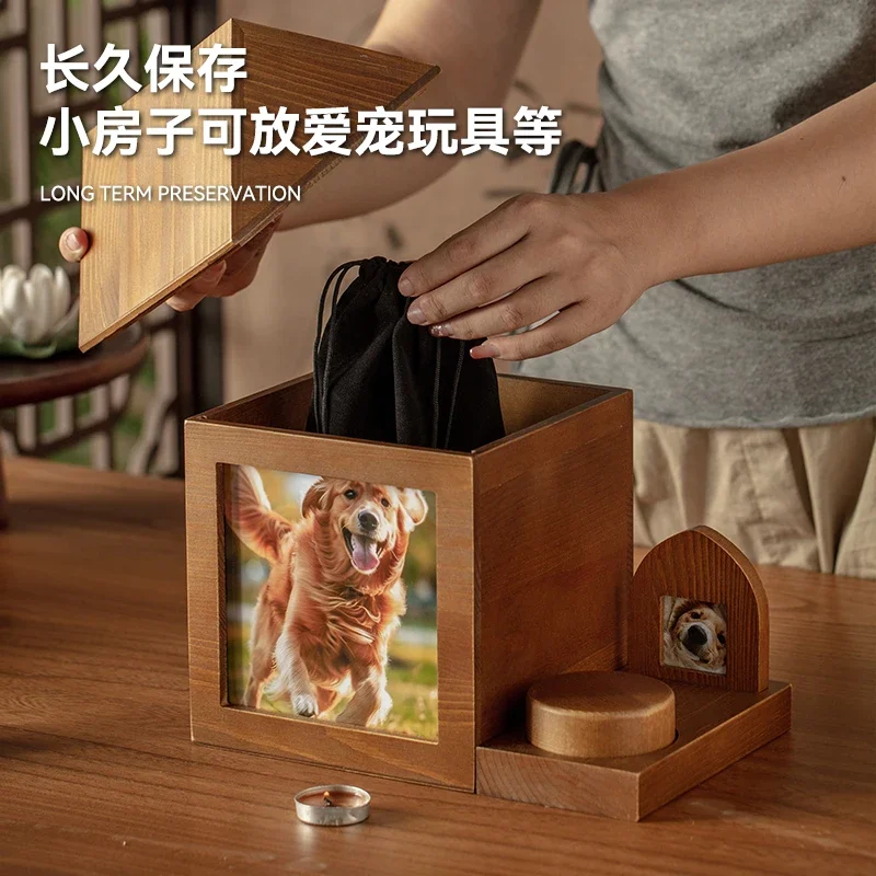 Pet Coffin Urn Memorial Natural Solid Wood Photo Frame Pet Cat Dog Funeral Supplies