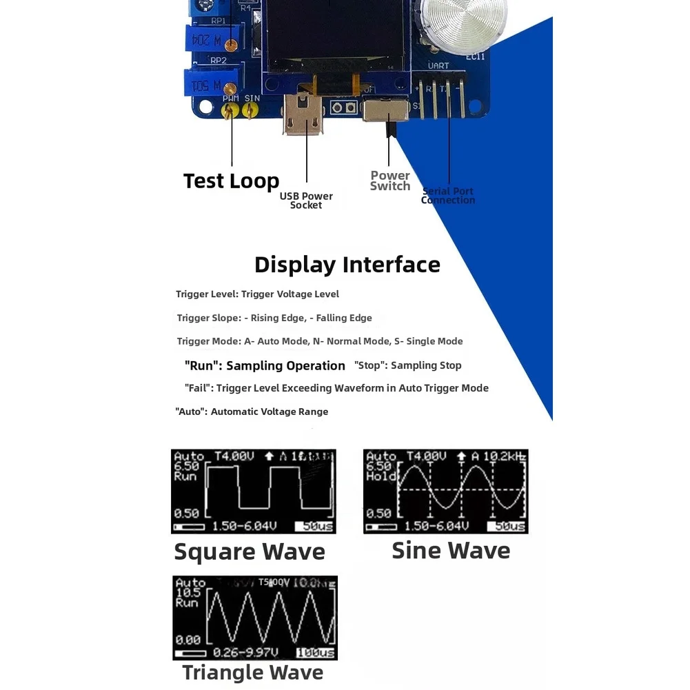 Waveform Generator DIY Oscilloscope Kit For Circuit Debugging Multiple Trigger Modes 0-30V Measurement Range EC11 Rotary Encoder
