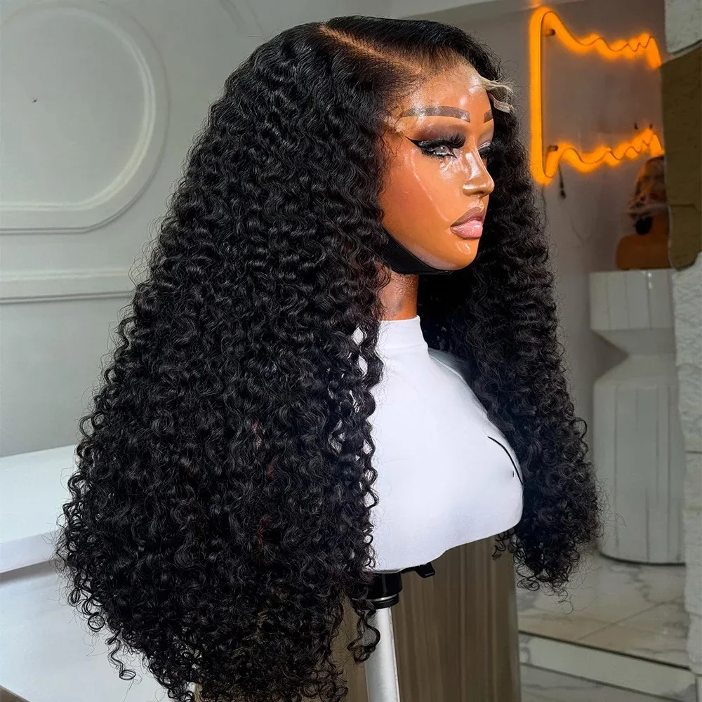 

Soft Kinky Curly 180Density Long 26Inch Natural Black Deep Lace Front Wig For Women With Baby Hair Preplucked Glueless