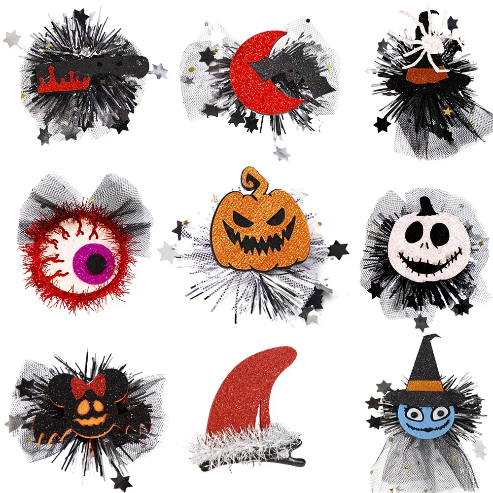 New Halloween Hair Clip Headwear Children's Party Decoration Spider Pumpkin Mesh Accessories Dress Up Decorations