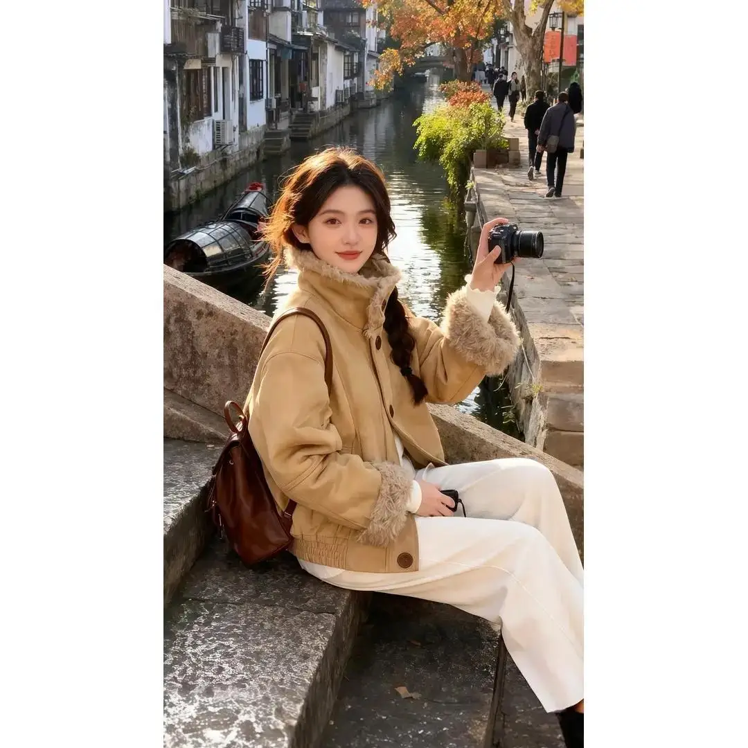 

Winter Warmth Retro Eco-Friendly Loose ort Cotton Jaet Couples Lazy Sle Aosphere Sensation Cardigan Color Outerwear