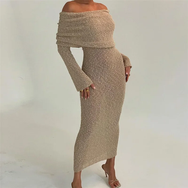 Crocheted Mesh Sheer Dress Women Bodycon Cocktail Long Evening Clothes Ladies Fall Elegant Luxury Long Sexy Party Knit Dresses