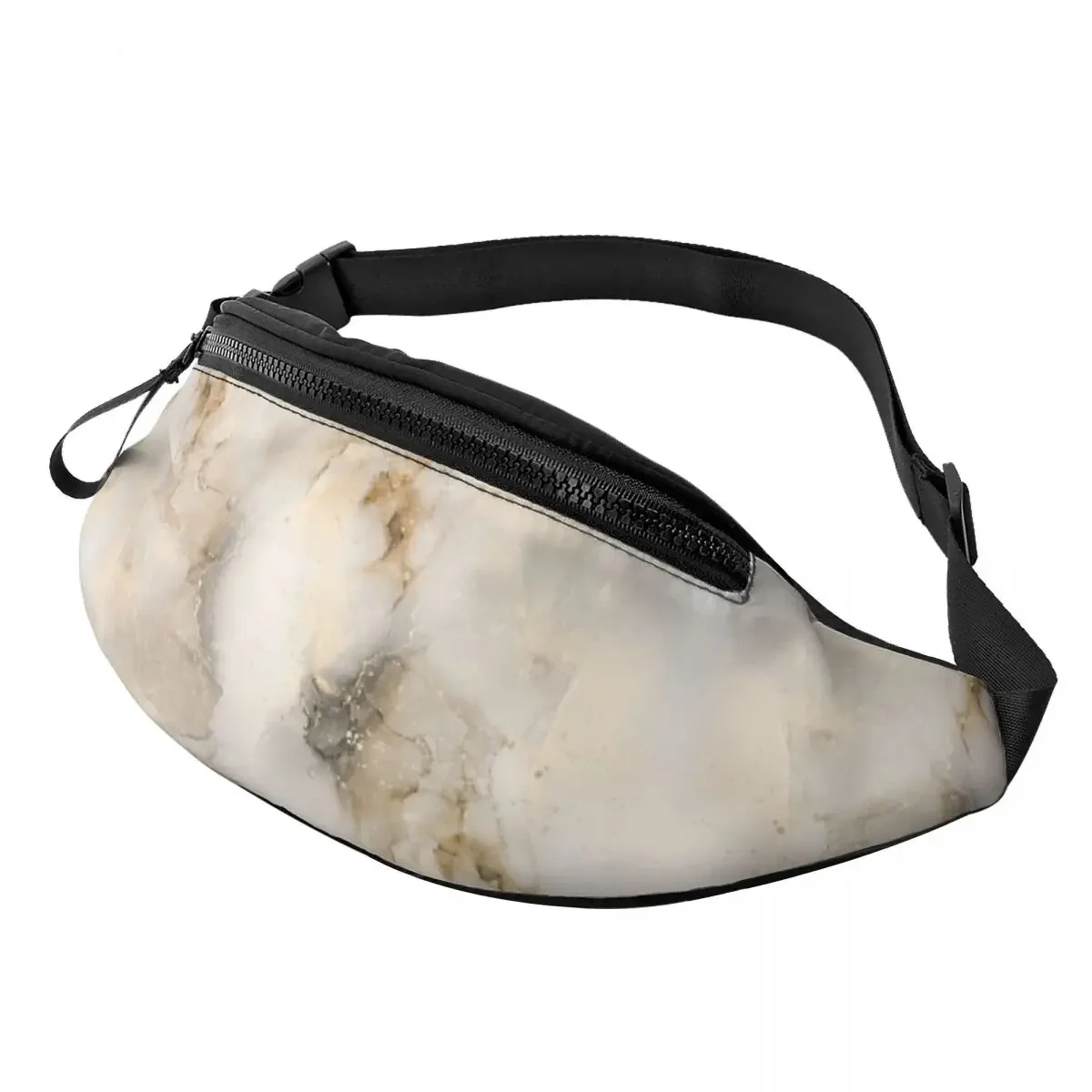 Gold And Beige Marble Fanny Pack Women Men Cool Elegant Modern Crossbody Waist Bag for Hiking Phone Money Pouch