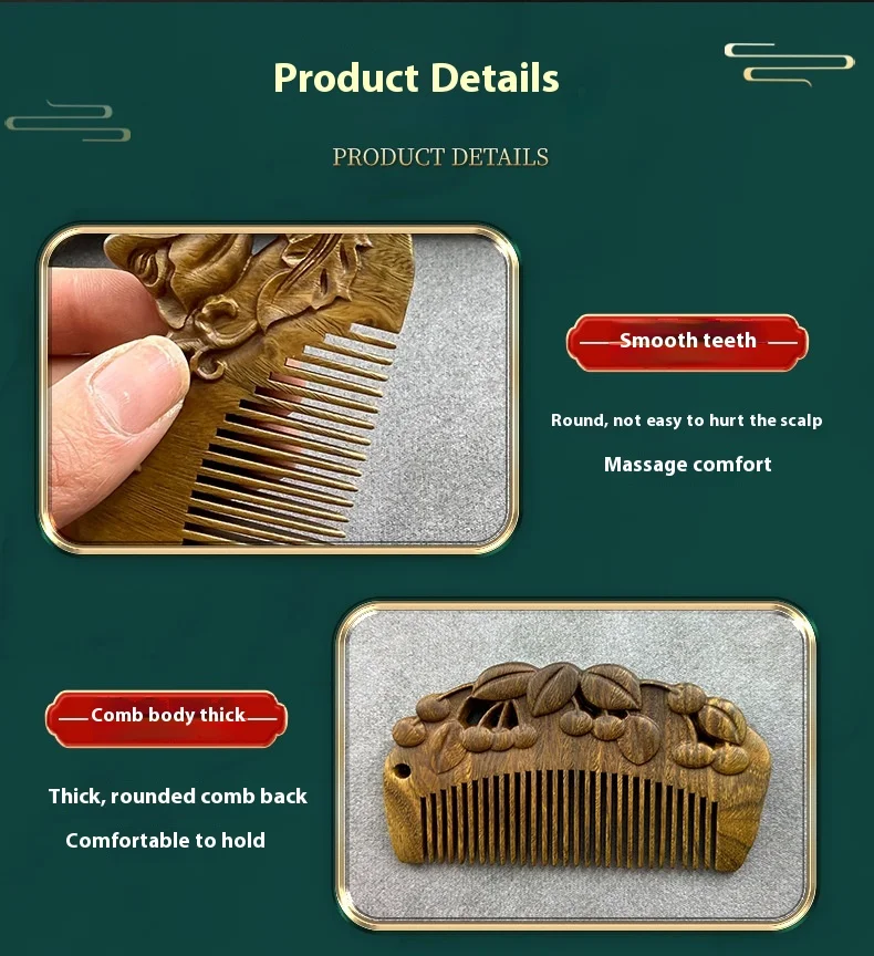 

Wooden Comb Engrave Handmade Hair Brush Massage Combs Double-sided Carved Travel Portable Natural Sandalwood Comb