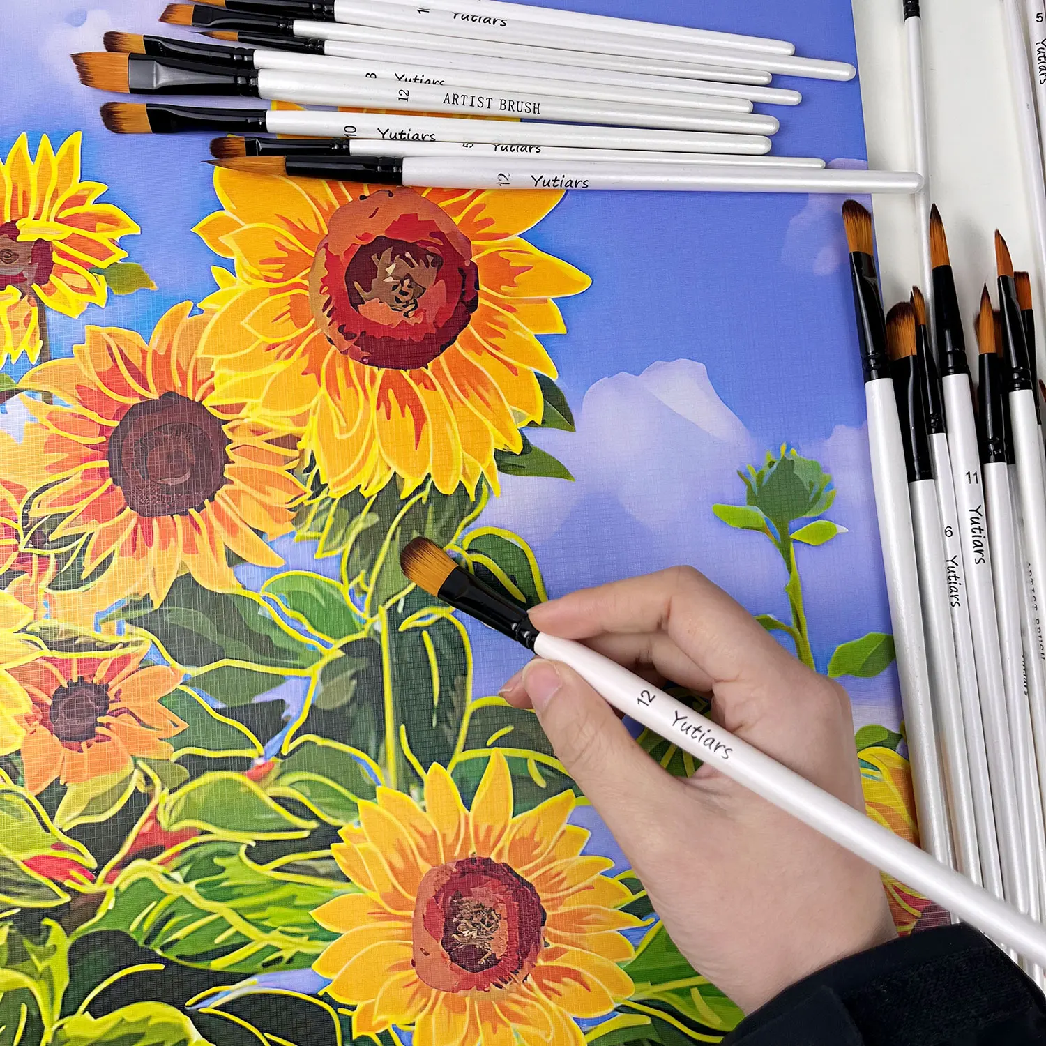 12/48 قطعة من فرش الألوان المائية ذات الجودة المهنية مجموعة أطراف مستديرة من النايلون الأبيض للأكريليك والفرش لفن أظافر الوجه والجسم