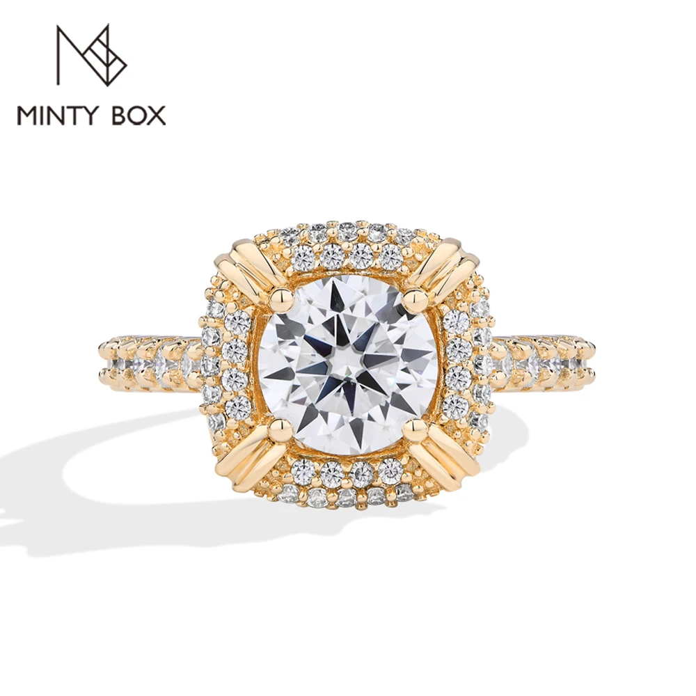 

MINTYBOX 7.5mm S925 Silver Moissanite Enagement Rings for Women 1.5ct Lab Diamond Halo Ring 18K Gold Plated Fine Jewely Gift