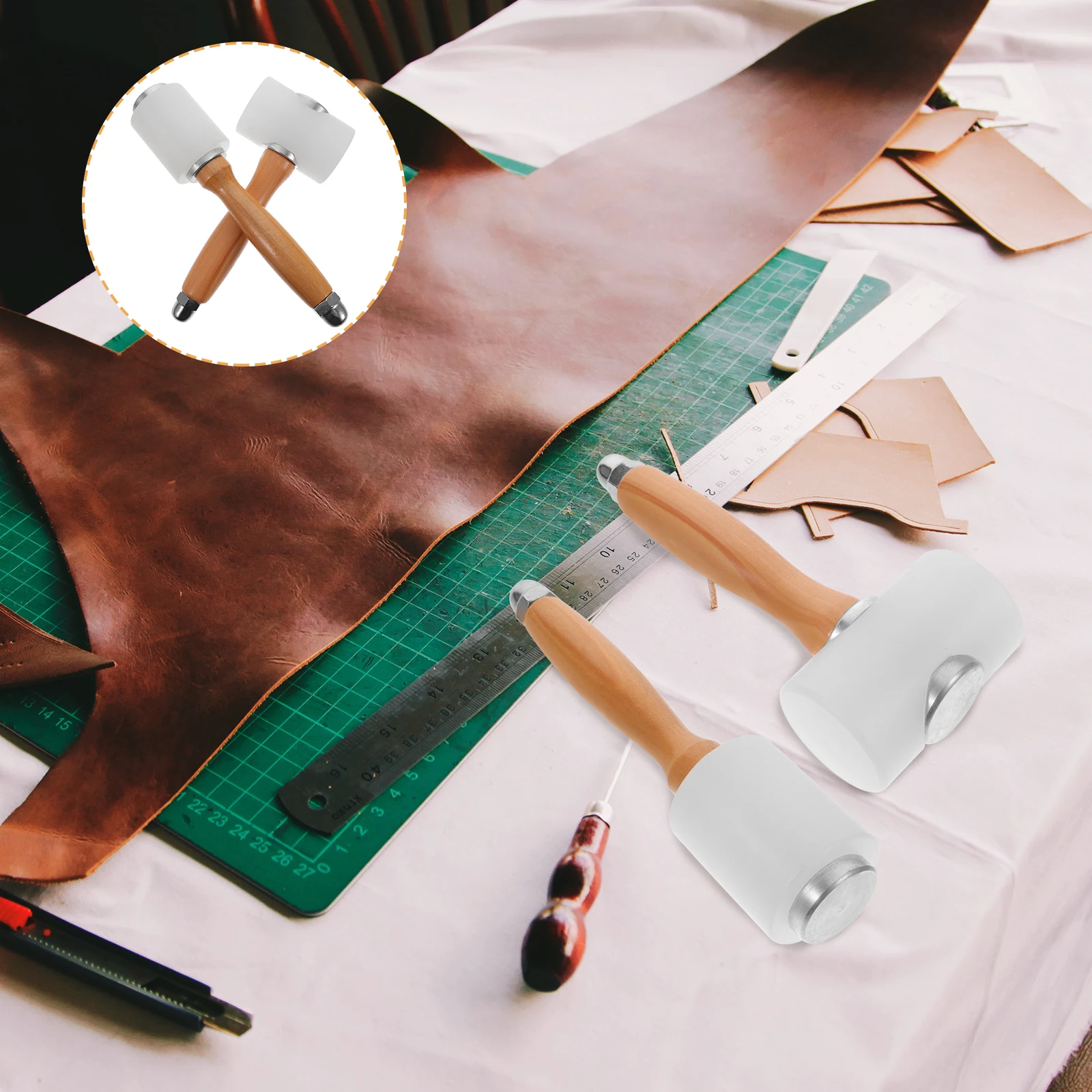 

2pcs Nylon Carving Tools Professional Crafting Hammer Sturdy Wooden Handle Non-Slip Durable For Diy Working