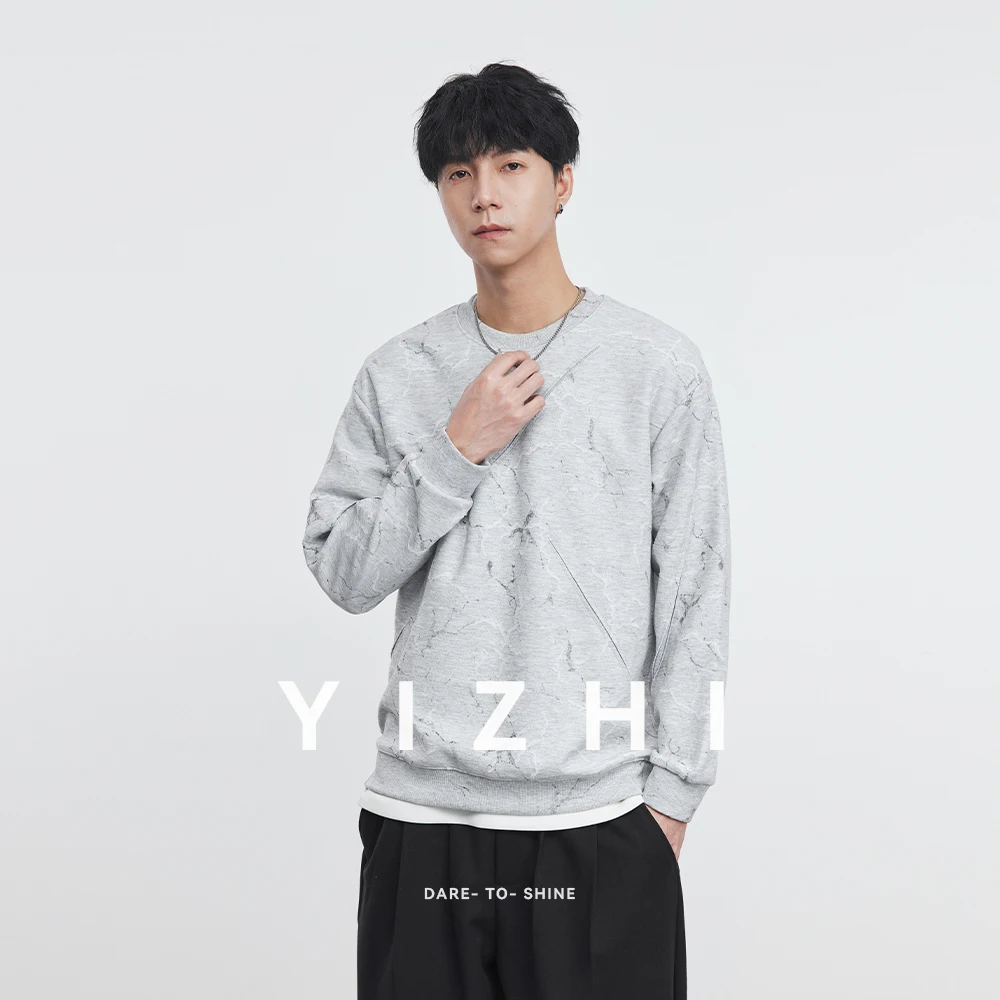 

Fashion Men's Marble Round Neck Sweatshirt 2025 Autumn New Trend Personality Casual Print Men's Pullover