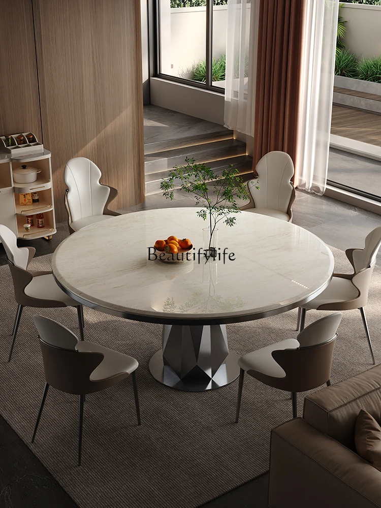 Marble round table with turntable table natural luxury stone ultra-microcrystalline stone dining table