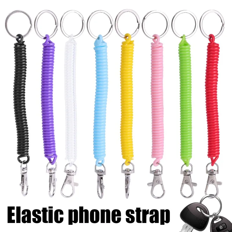 Colorful Elastic Spring Rope with Card Anti-Lost Retractable Spiral Elastic Keychain Strap Lanyard for IPhone 16 Samsung Xiaomi
