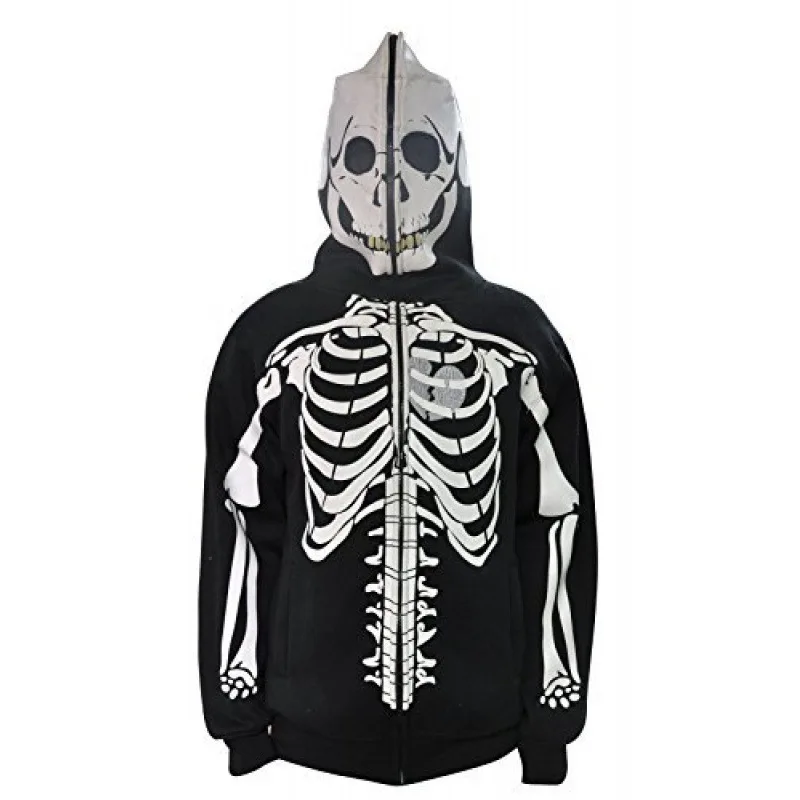 

Men Women Skeleton Sweatshirt Halloween Couple Printing Hooded Long Sleeve Zipper Cosplay Costume Colorful Clothes for Adults