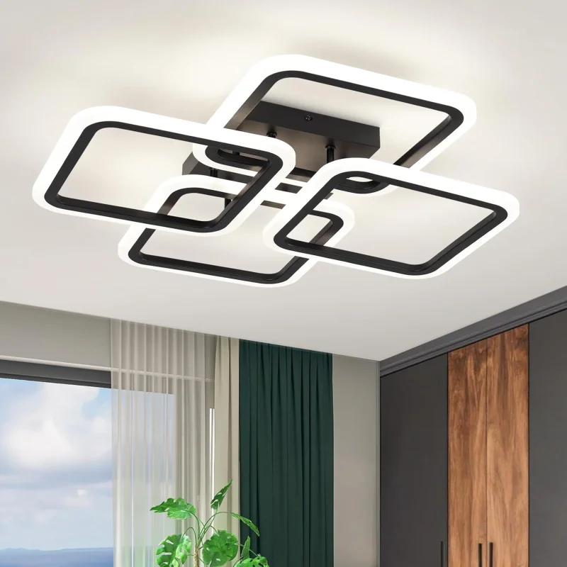 Modern LED Ceiling Light, Three Colors Ceiling Lamp 3000K-6500K  Chandelier for Bedroom Living Room Kitchen Home Decor Fixtures
