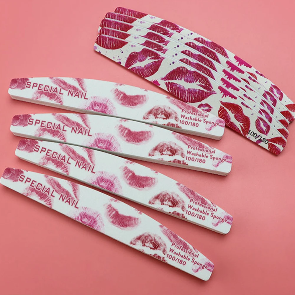 

2Pcs/Set High Elastic High Quality Sponge Nail Files Professional Red Exquisite Lip Print Nail File Manicure Polishing Tools