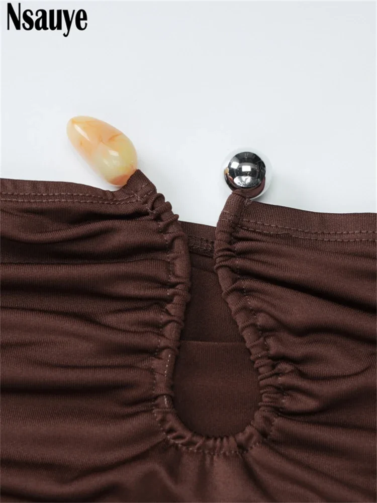 Nsauye femmes sans bretelles Tube mode Sexy soirée vacances plage Club robe longue élégante froncé épaules nues robe portefeuille 2024