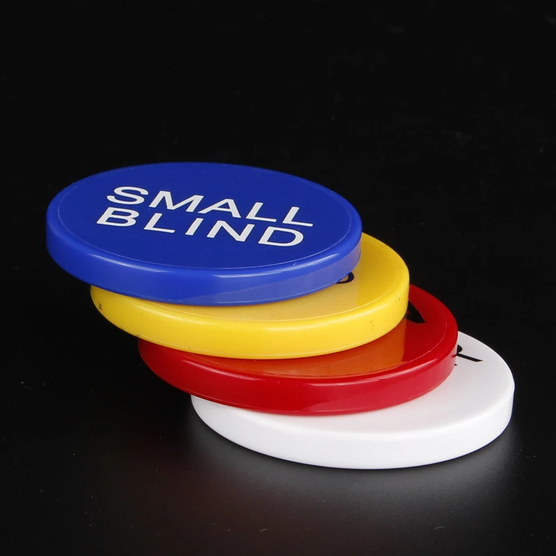 10Pcs HOT SALE Acrylic Round Plastic Dealer 5cm*0.5cm SMALL BLIND/BIG BLIND/DEALER/All IN Texas Poker Chip Coin Buttons Game