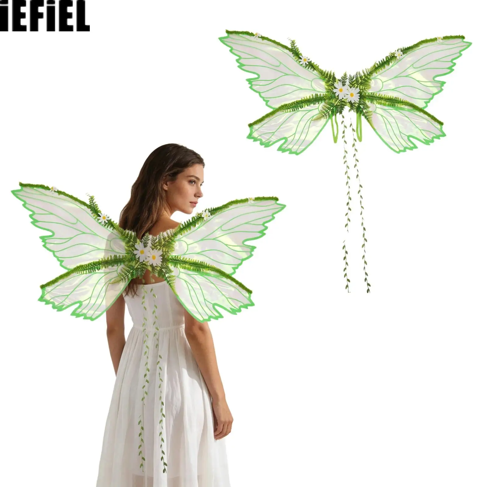 Women Fairy Wings with Willow Leaf for Adults Butterfly Costume Wings Woodland Elf Fairy for Halloween