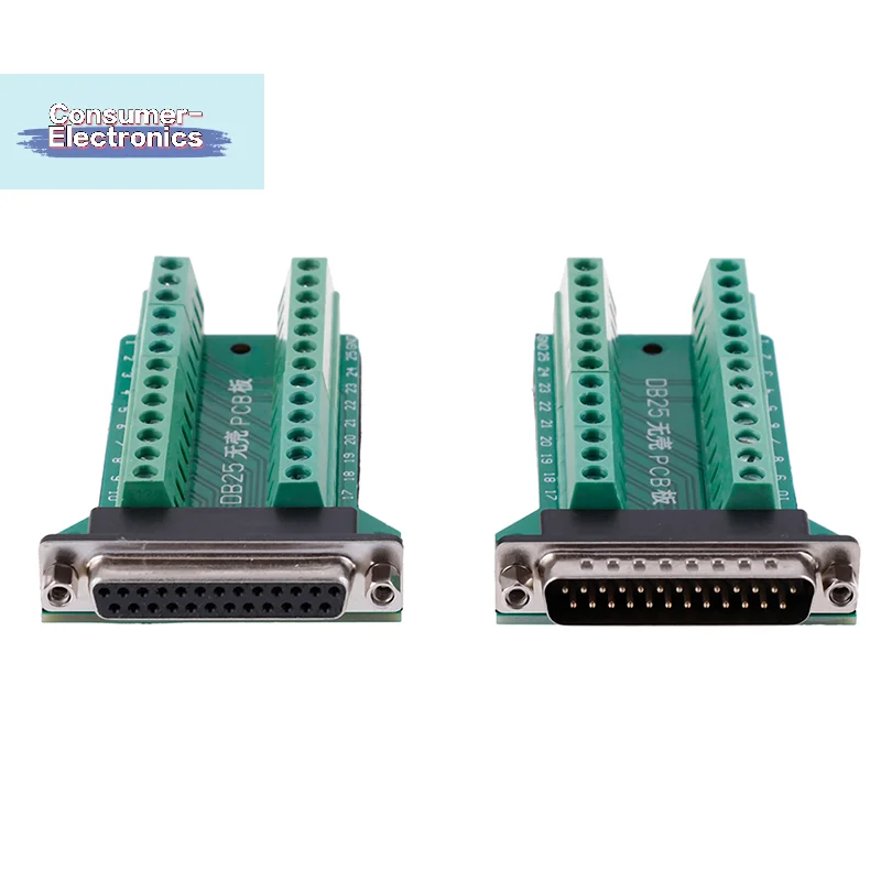【DB25 D-SUB Female 25Pin Plug Breakout PCB Board 2 Row Terminals Connector】