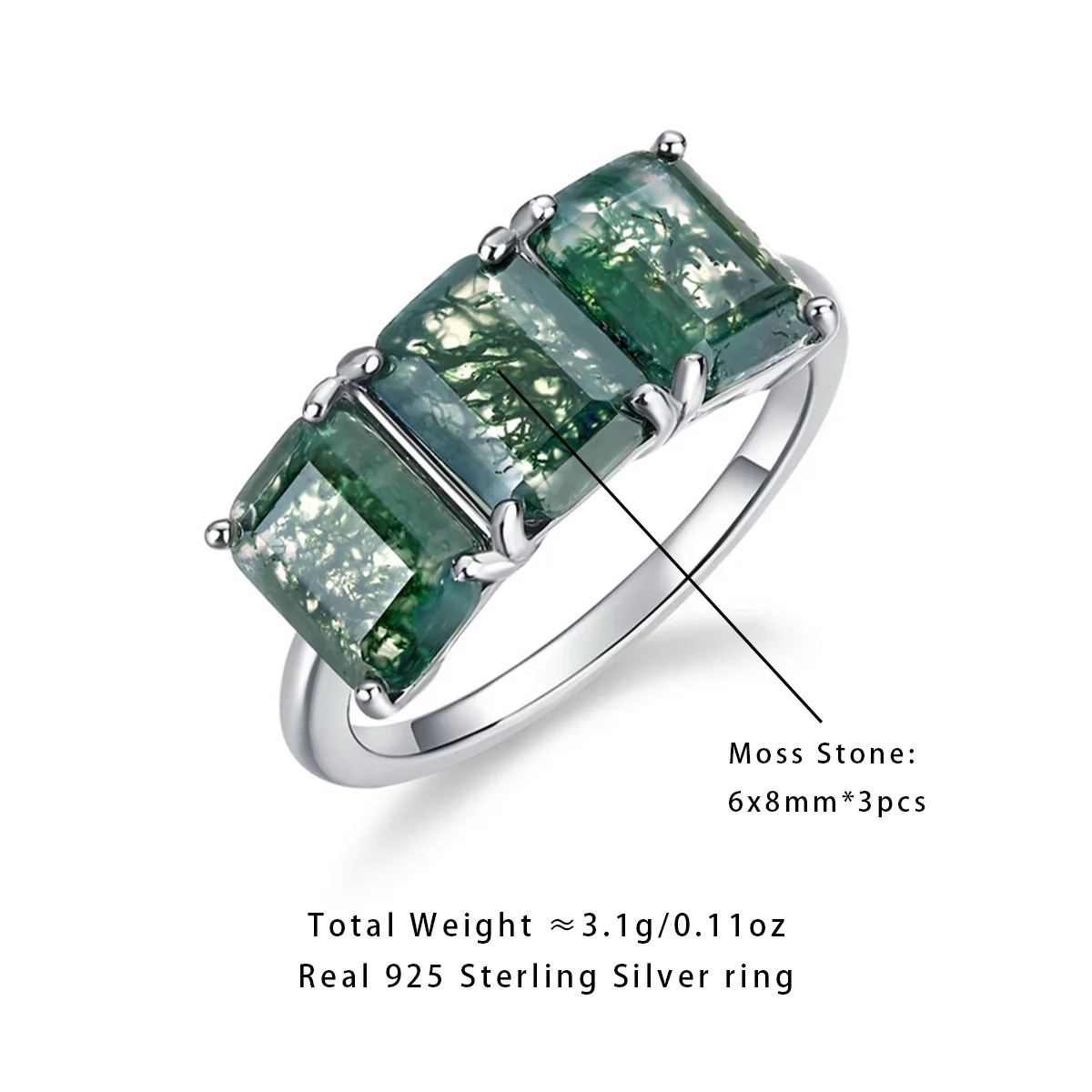 

AliMoss 6*8mm Geometry Cut Moss Agate Wedding Eternity Band Rings 925 Sterling Silver Eternity Ring for Women Anniversary Gifts