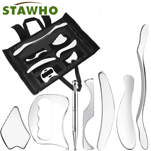Herramienta de masaje raspado Gua Sha de acero inoxidable, herramientas IASTM que ayudan a aliviar los músculos doloridos, herramienta de movilización de tejidos blandos, 1/2/4/5/7 Uds.