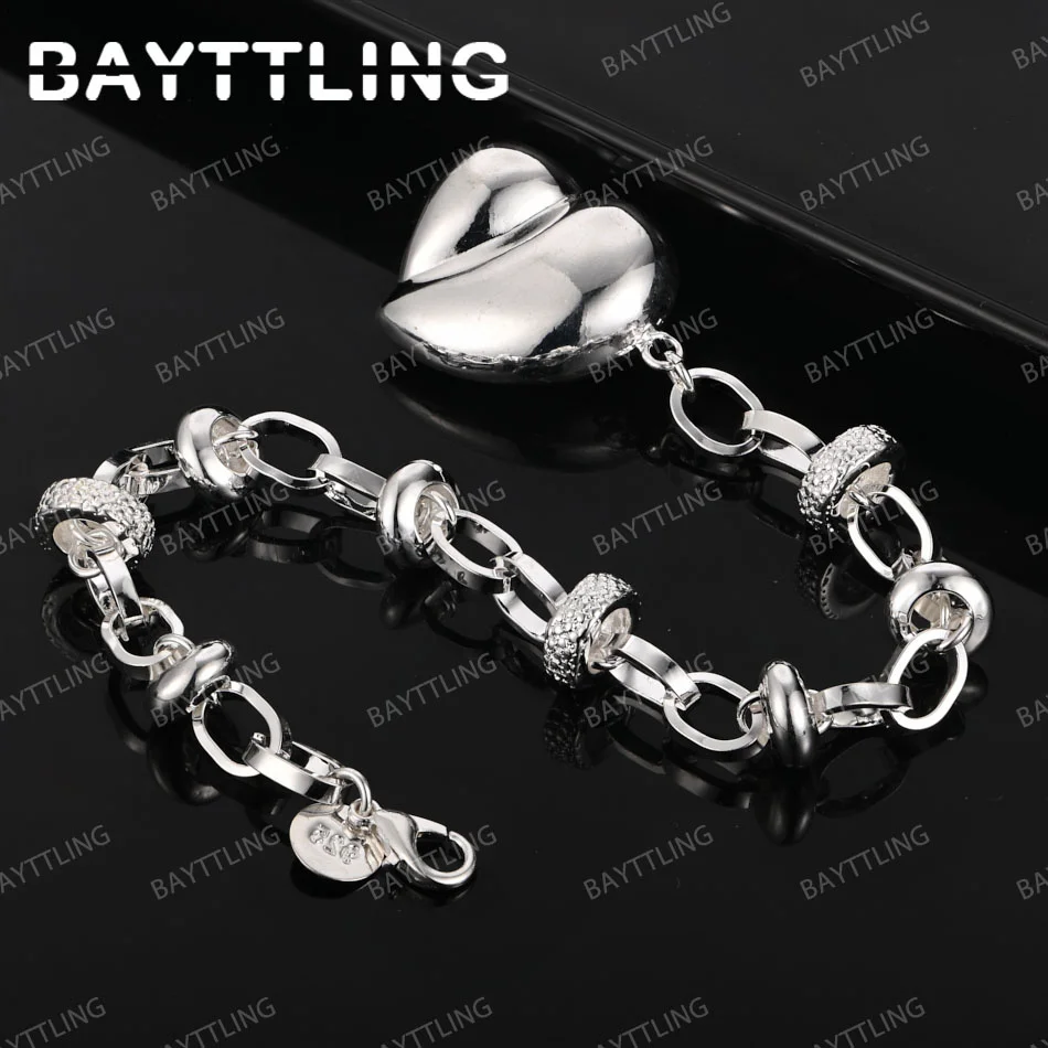

New 925 Sterling Silver 8 Inches Elegant Heart Bracelet For Woman Couple Fashion Wedding Engagement Jewelry Gift