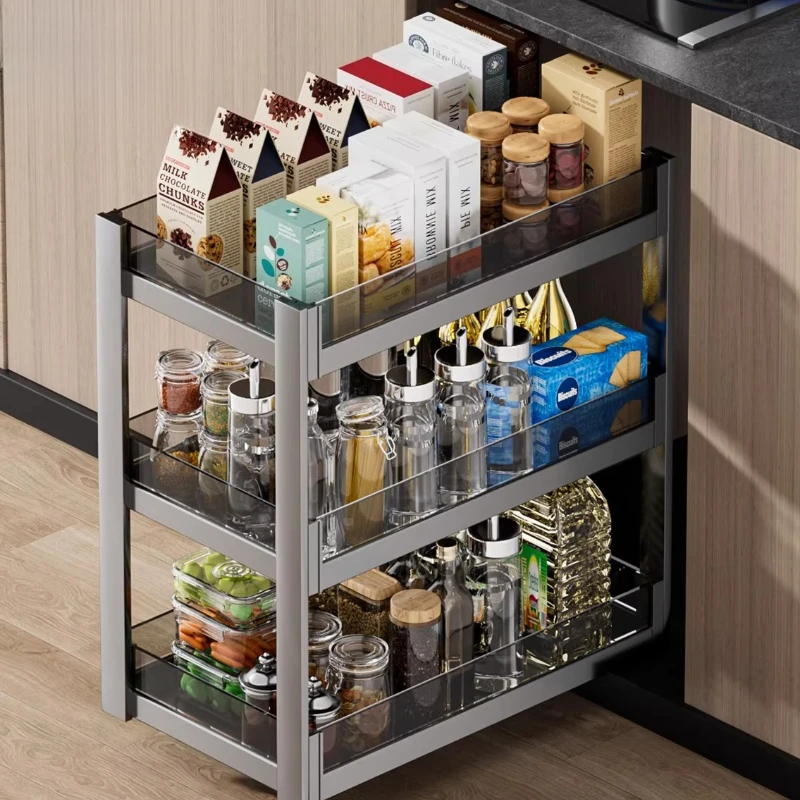 

Kitchen Cabinet Pull-out Seasoning Pull Basket Two or Three-layer Space Aluminum Thickened Pull Basket